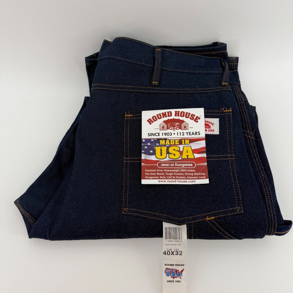 Round House Lot 101 Mens 40x32 Dark Wash Carpenter Denim Painter Dungarees USA
